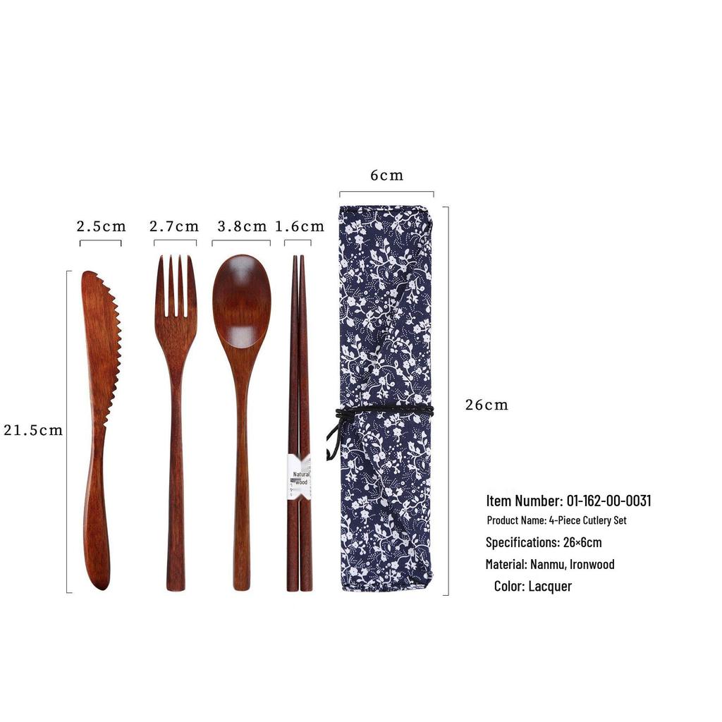 Japanese Korean Wooden Spoon & Chopsticks Set - Portable Tableware for Soup, Rice, and Serving.