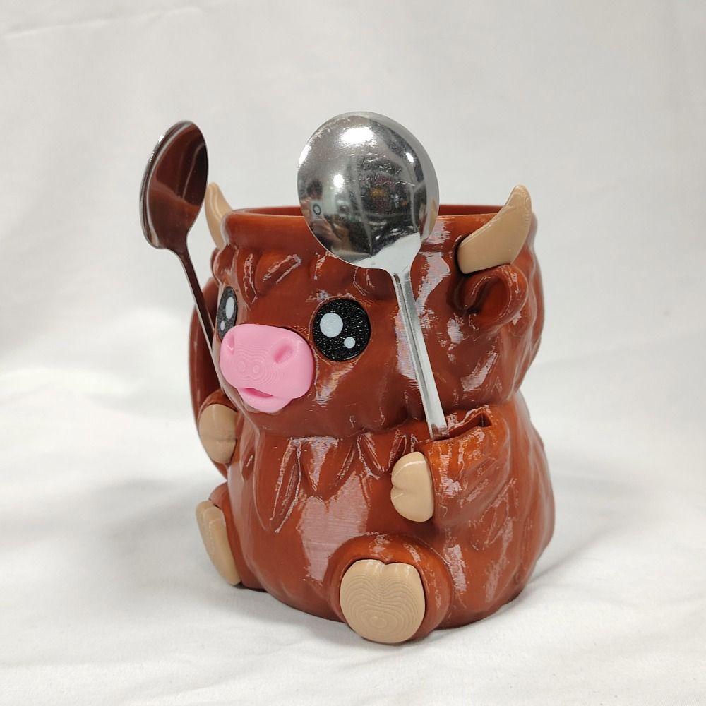 Highland Cow Ice Cream Pint Rack Antifreeze Handle 3D Printing Ice Cream Pint Holder Leak Proof Insulated