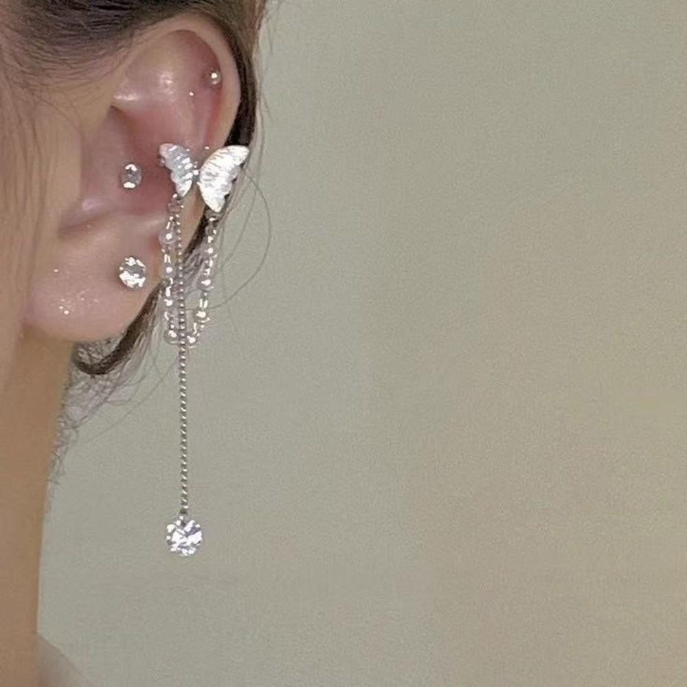 1 Pair Shiny Zircon No Piercing Earring Luxury Design Tassel Earring Ear Cuff  Female Accessories