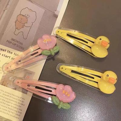 2pcs Cute Cartoon Duck Hair Clips Sweet Tulip Flower BB Hairpins for Girls Transparent Yellow Duckling Side Bangs Accessories