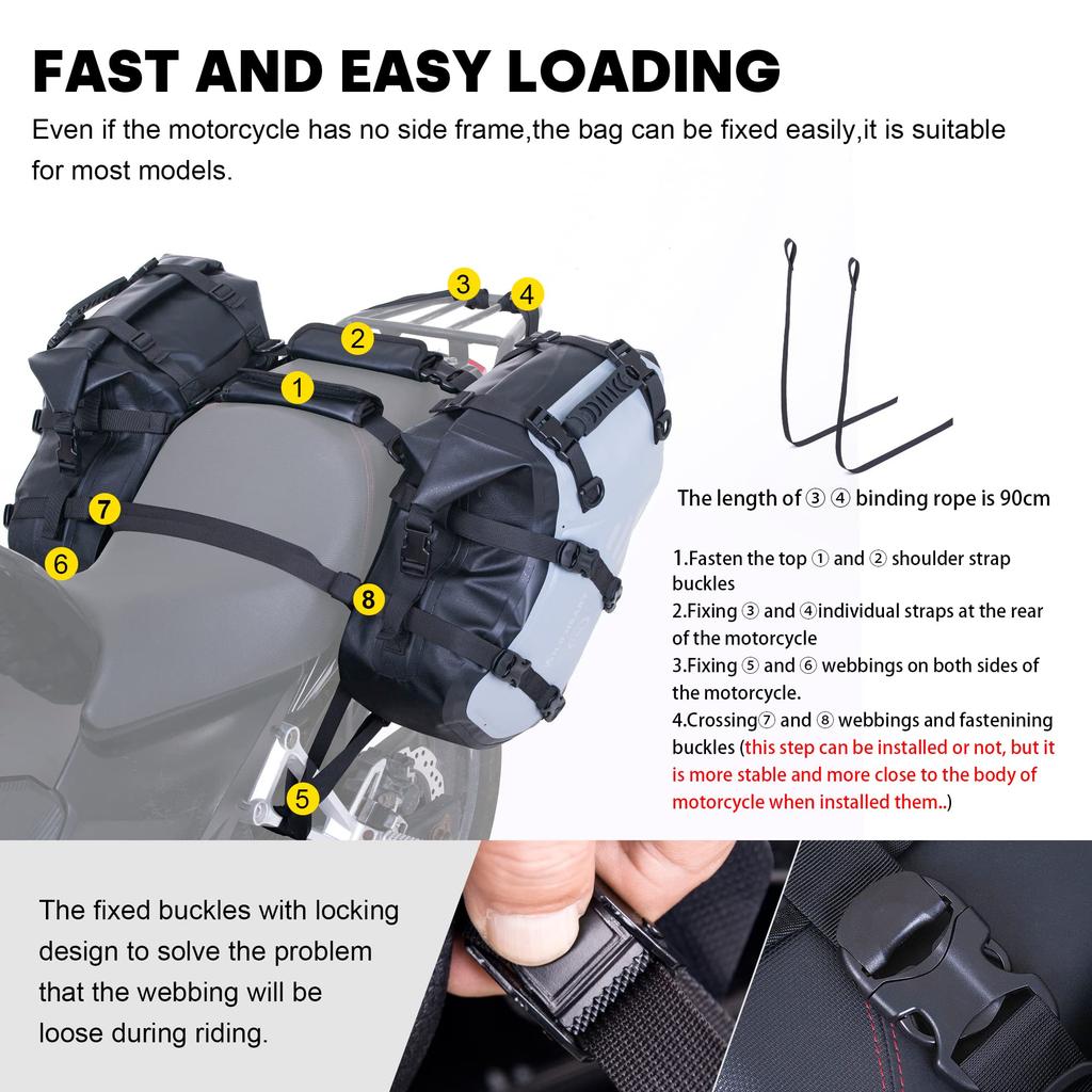 WILD HEART Motorcycle Waterproof 36L x Motorcycle Side Trunk Motorcycle Accessories Saddlebags, (18L 2), Saddlebags, Panniers, Bags, (Grey)