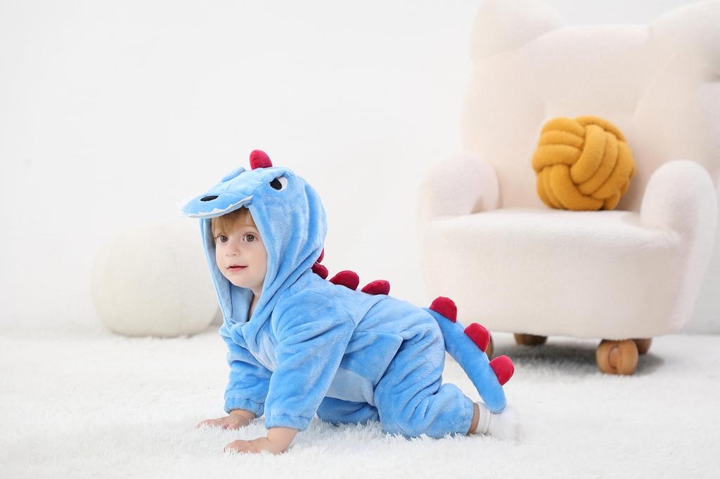 LOLANTA Dinosaur Kigurumi Kids Halloween Costume Baby Romper Overalls for Boys and Girls Blue Size 120