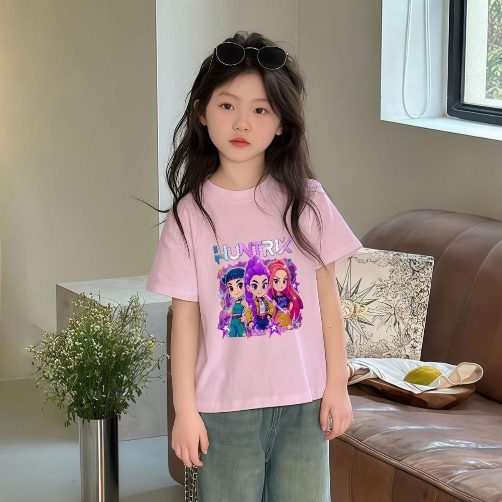 Girl Printed Short Sleeved T-shirt with Soft and Comfortable Cartoon Pattern