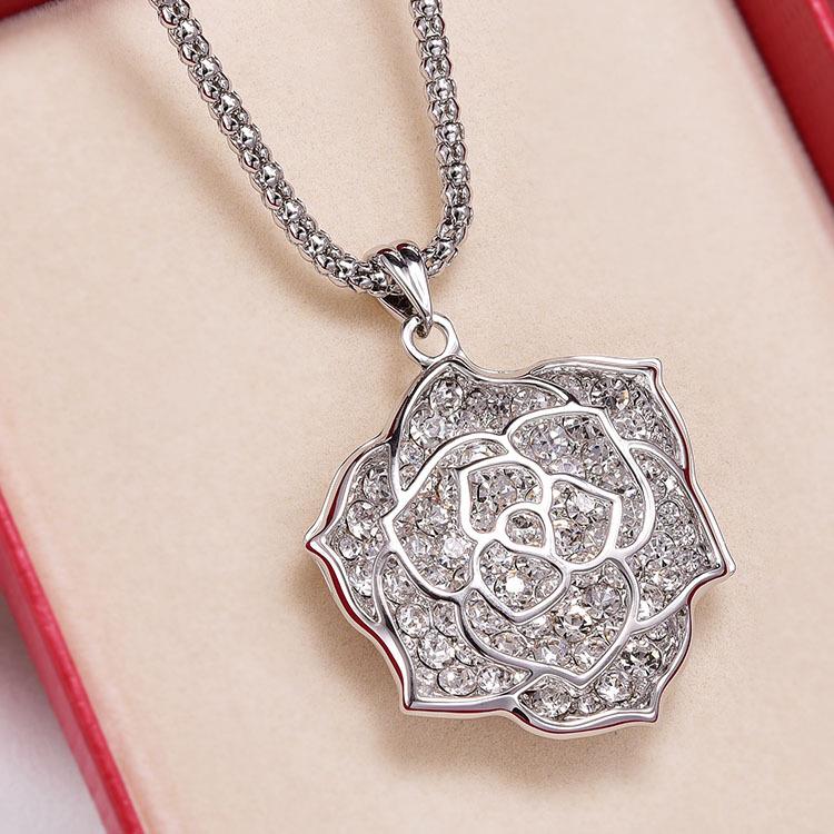 Rose sweater chain women s long atmospheric flash diamond pendant necklace simple accessories