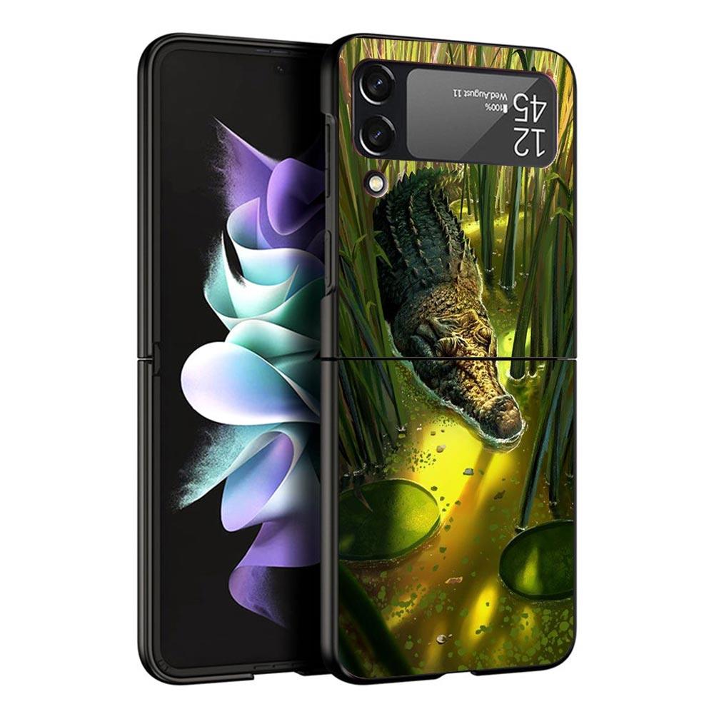 

Crocodile Animal Black Phone Case For Samsung ZFlip7 ZFlip6 ZFlip5 ZFlip4 ZFlip3 5G Hard Protective Galaxy Z Flip 3 4 5 6 7 Cove Samsung Z Flip 4