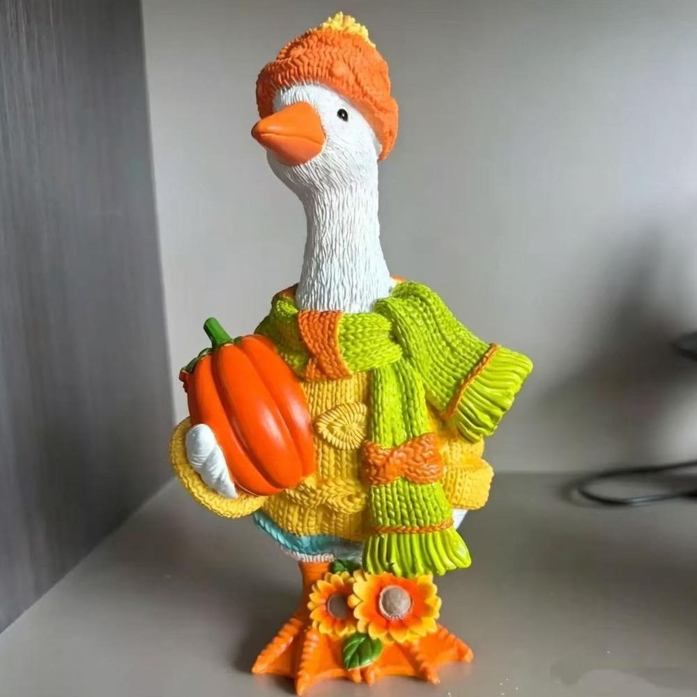 Colorful Resin Duck Statue Rustic Style Duck Figurine Autumn Pumpkin Duck Ornament Yard