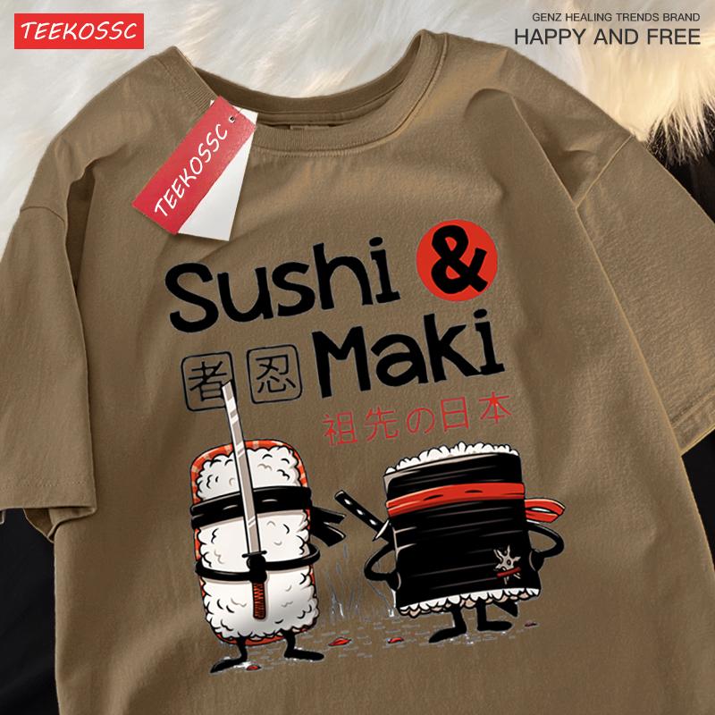 Theduc Sushi Und Sushi Druck Männer Frauen T-Shirt Baumwoll-T-Shirts Lockeres T-Shirt Rundhals Lockere Oberteile Modekleidung Unisex
