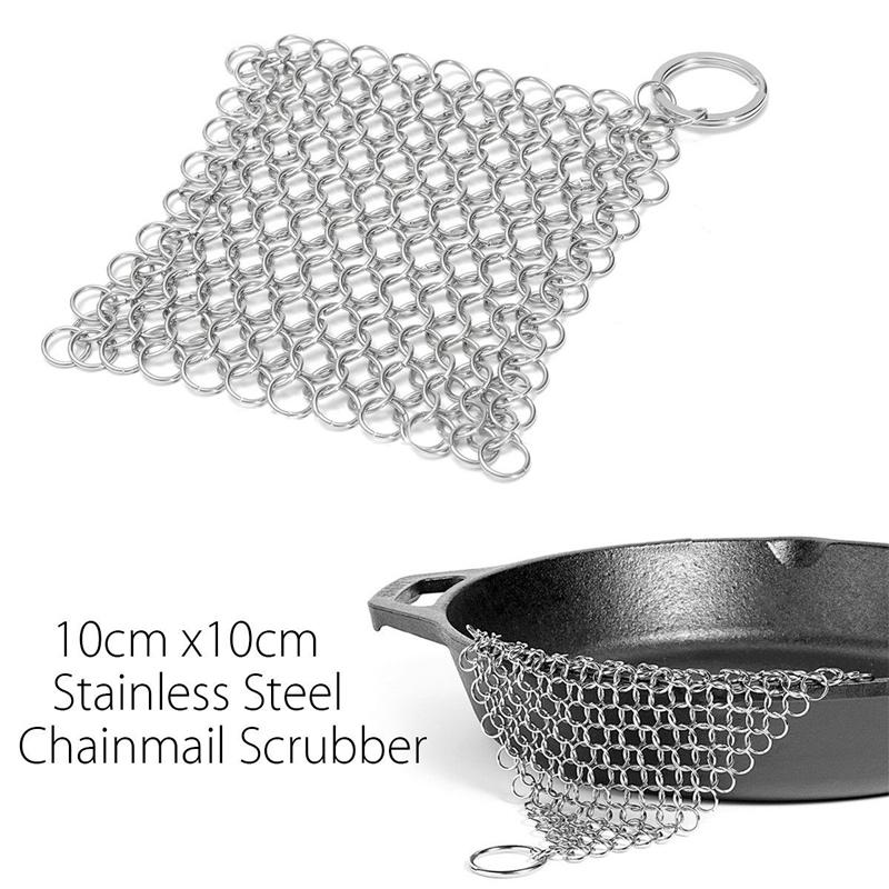 10 x 10CM Stainless Steel Skillet Cast Iron Cleaning Chainmail Ringer Scrubber