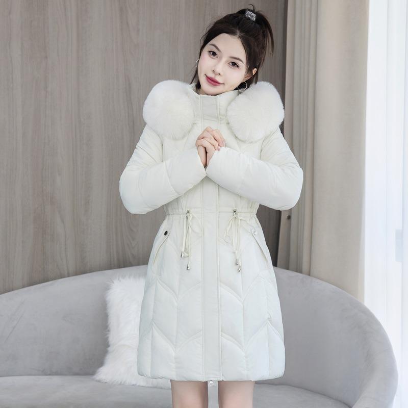 Зимняя женская новая длинная приталенная утолщенная хлопковая куртка новая хлопковая куртка с большим меховым воротником трендовая M