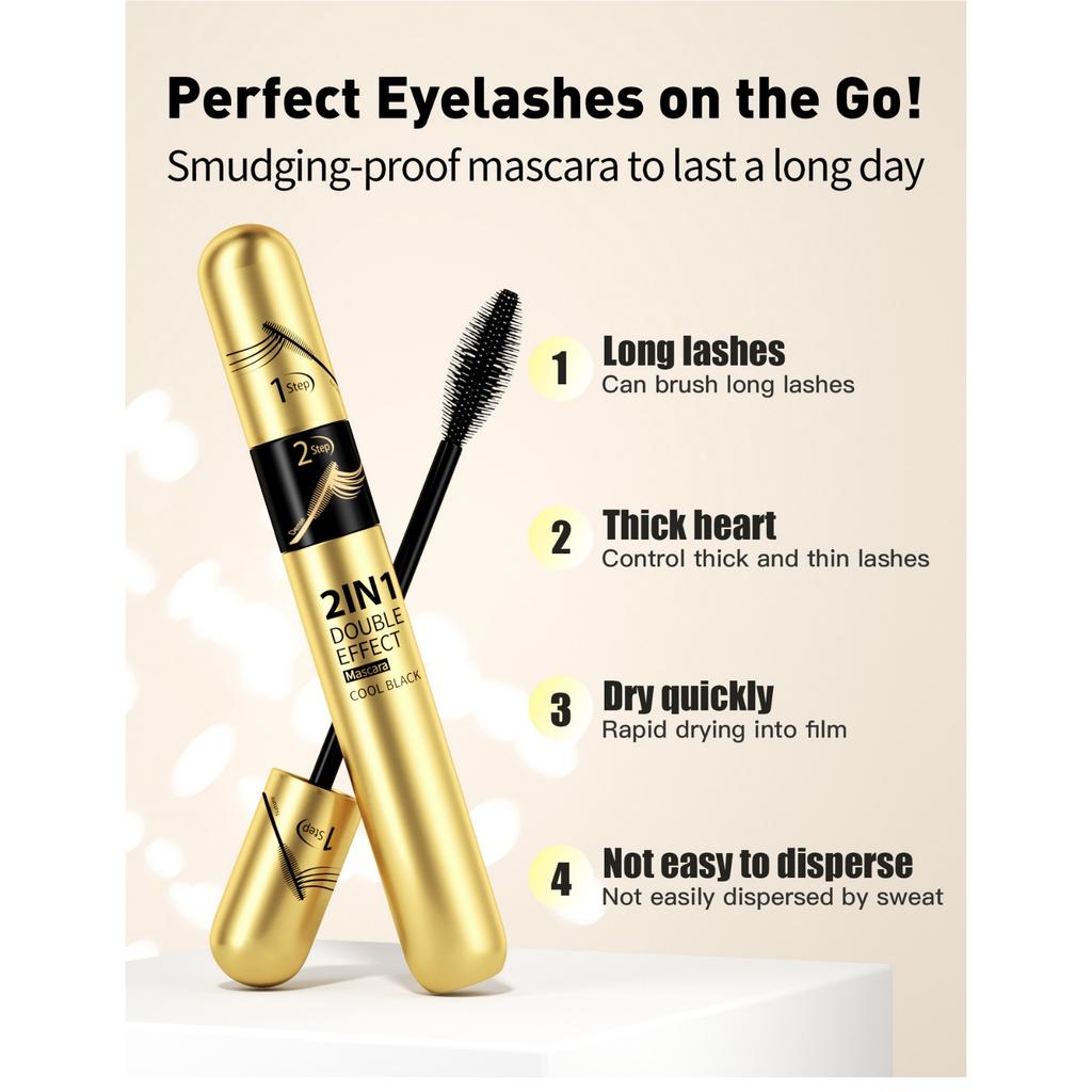 Mascara Naturel Mince, Résistant à la Sueur et Ne Coulant Pas, Mascara à Double Effet Dense et Recourbé