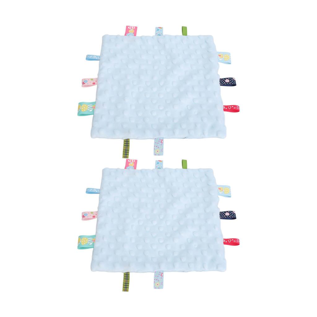 2 Stück Baby-Anhänger Sicherheitsdecke Reine Baumwolle 3D-Partikel Sensorische Entwicklung Baby-Komfortdecke mit bunten Anhängern Blau