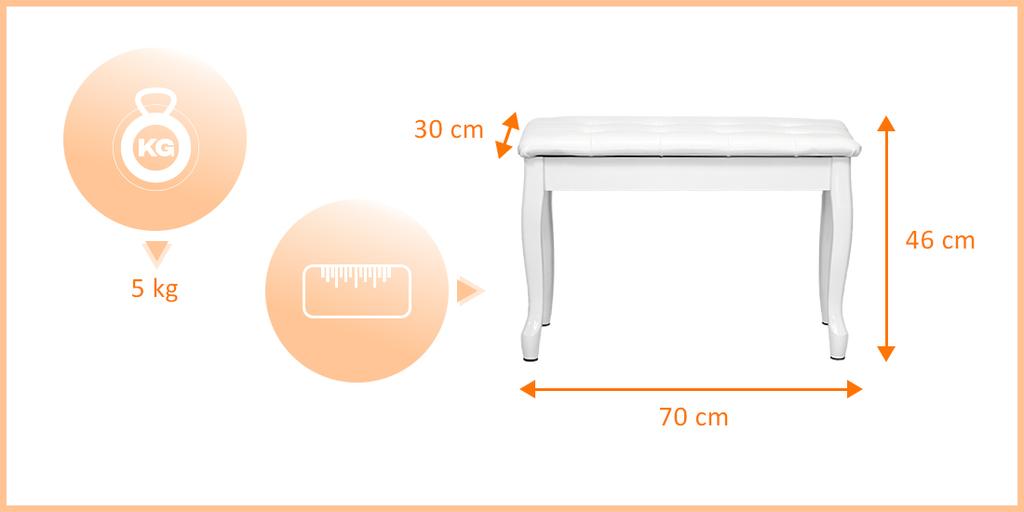 MusicMate MM-K15-W Virtuoso PIANO BENCH - WHITE