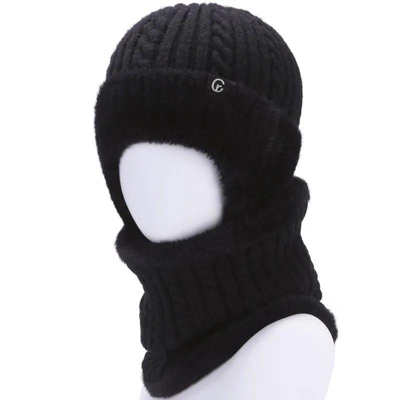 

WTEMPO Men s Autumn Winter Windproof Cold-proof Warm Scarf + Hat Solid Color Plush Outdoor Cycling Knitted Hat Set scarf + hat чорний