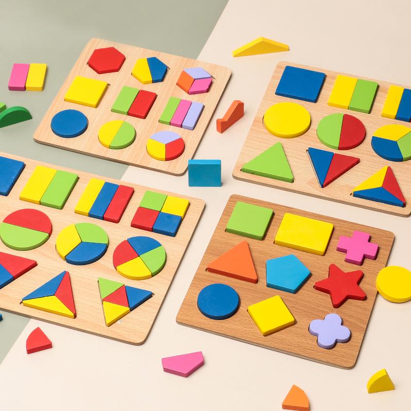 Holzpuzzle Montessori 3D Geometrische Formen Brett für Kinder Vorschule Lern Lernspiel Farbe Erkennung Spielzeug für Kinder