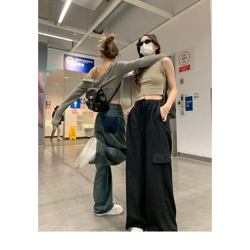 Sport-Baumwoll-Camisole mit integriertem BH, einfarbig gestricktes ärmelloses Top für Damen