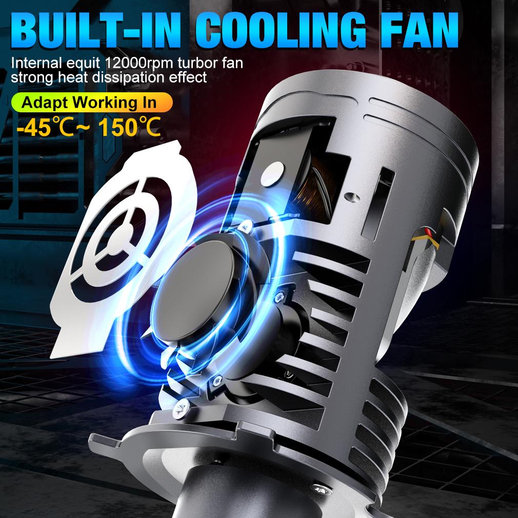 2Pcs H4 LED Projector Lens Headlight Bulbs HB2 9003 Hi/Low Beam 130W 60000LM Turbo Plug&Play Motorcycle Car Headlamp 6500K White