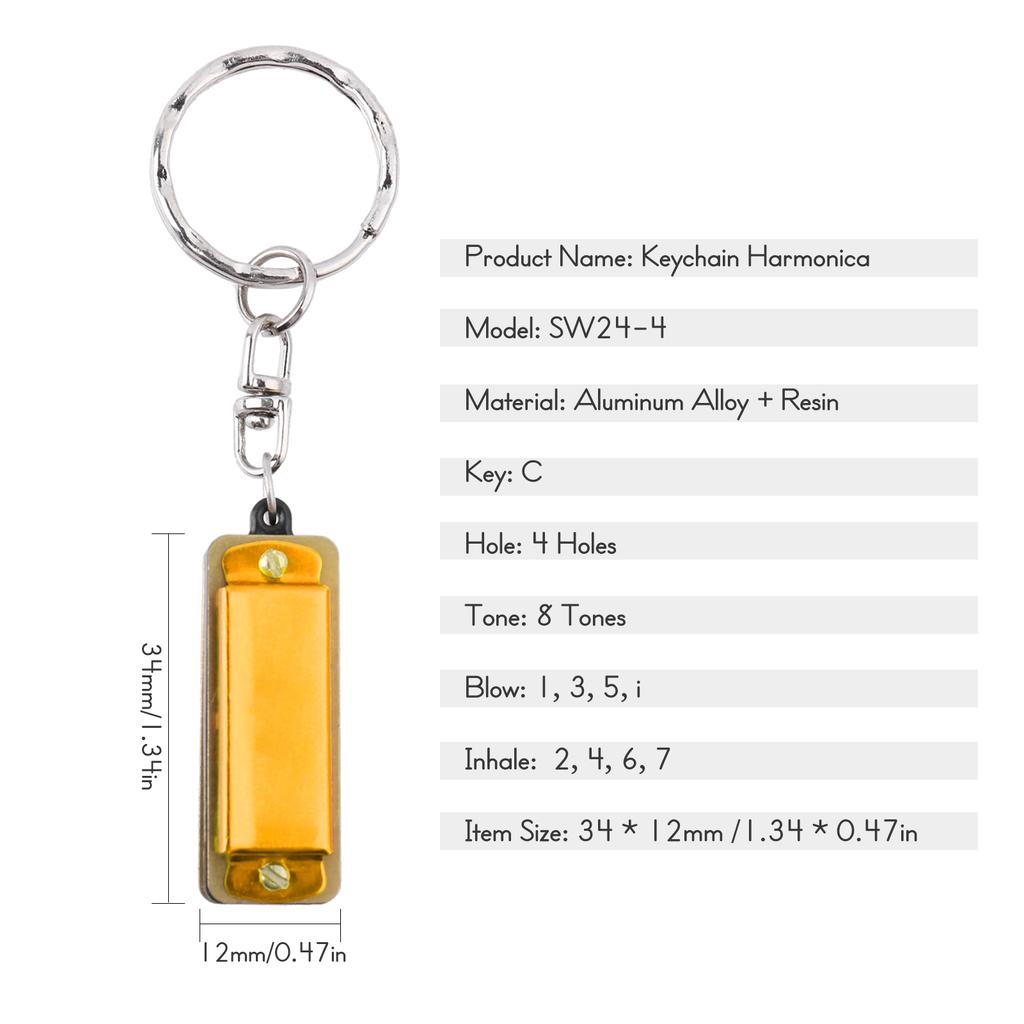 SWAN Keychain Harmonica 4 Holes 8 Tones Key of C Small Harmonica Decoration Mini Music Instrument for Beginners Students