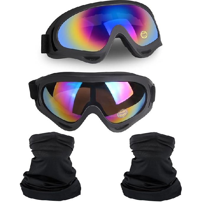 Motorcycle Goggles 2 Pack, Dirt Bike ATV Goggles Motocross Riding Racing Eyewear Off-Road MX Bike & Ski Goggles UV400 Anti-Fog Impact-Resistant