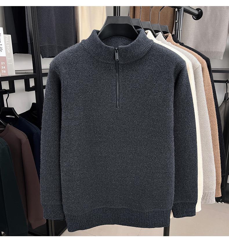 Herren Winter Chenille Pullover - Verdickter Halbhoher Kragen Reißverschluss - Warme Samtgefütterte Basisschicht
