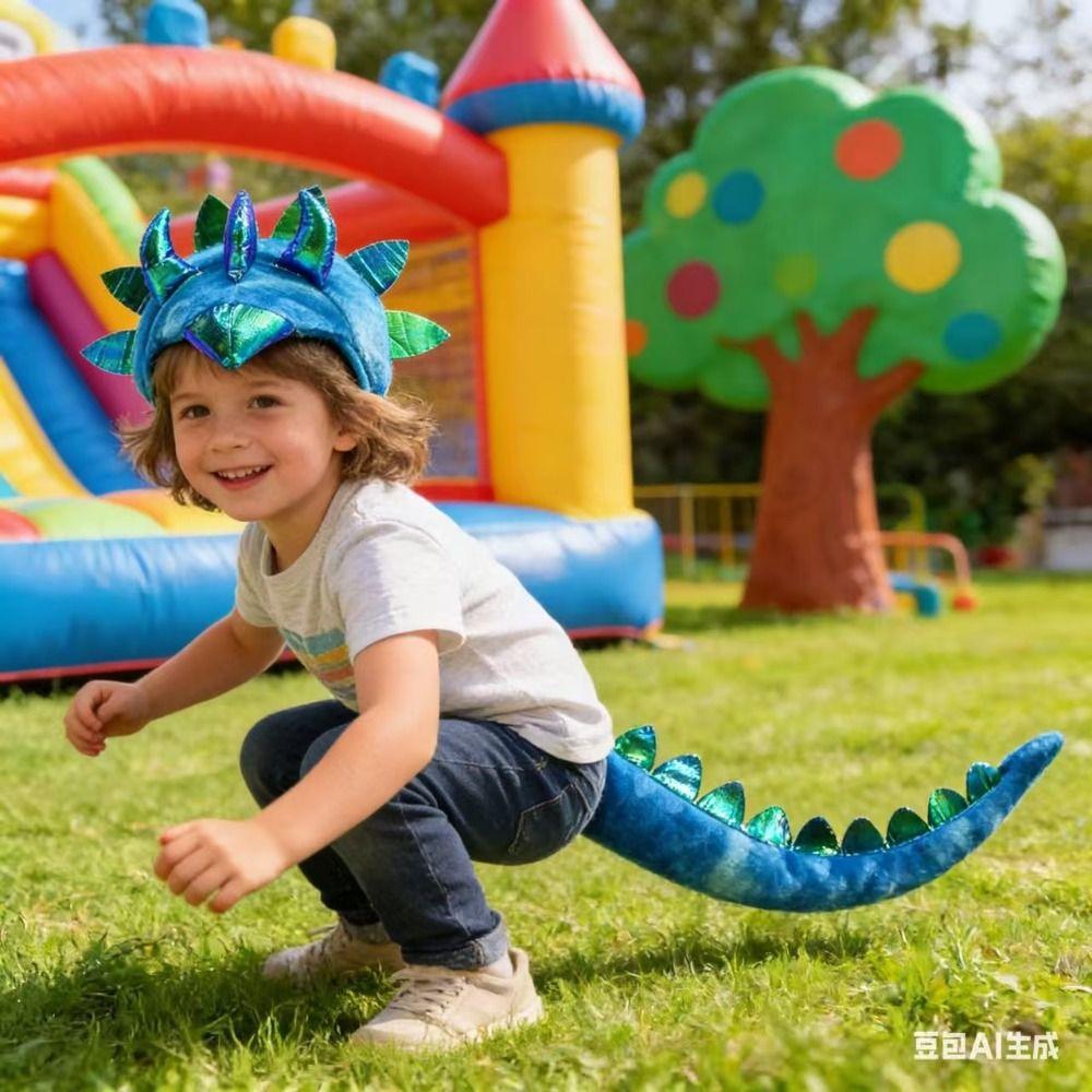 Plush Dinosaur Headband Glitter Spikes Dinosaur Dress Up Accessory Halloween