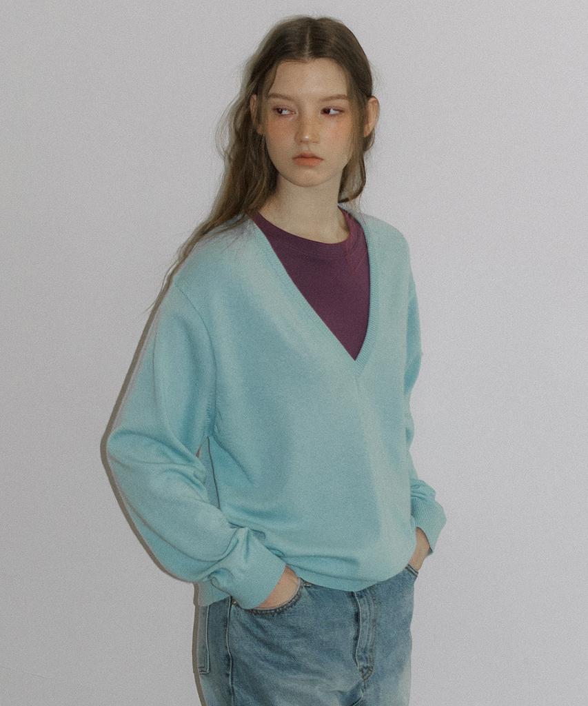 Peulibeo07 Fine Wool Deep V-Neck Knit [Frsp05Nt05]_Sky Blue