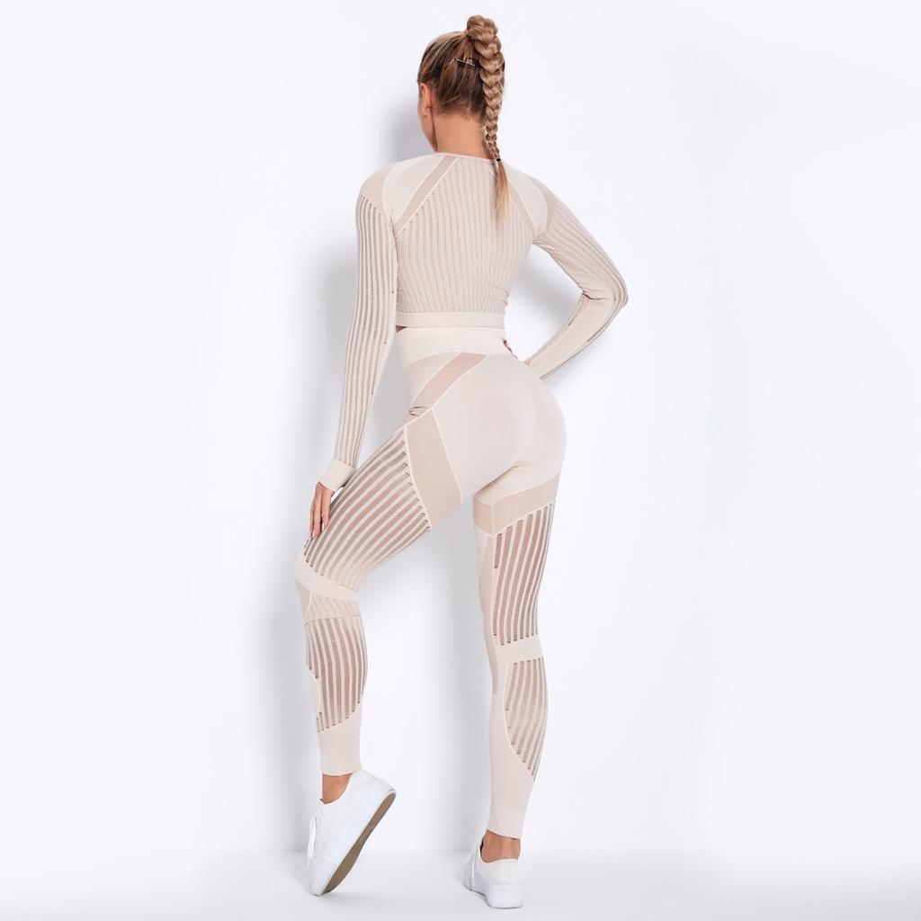 Seamless Yoga Clothes, Quick Drying Clothes, Perky Buttocks, Tight Stripes, Hollowed Out Fitness Pants, Two-Piece Set For Women