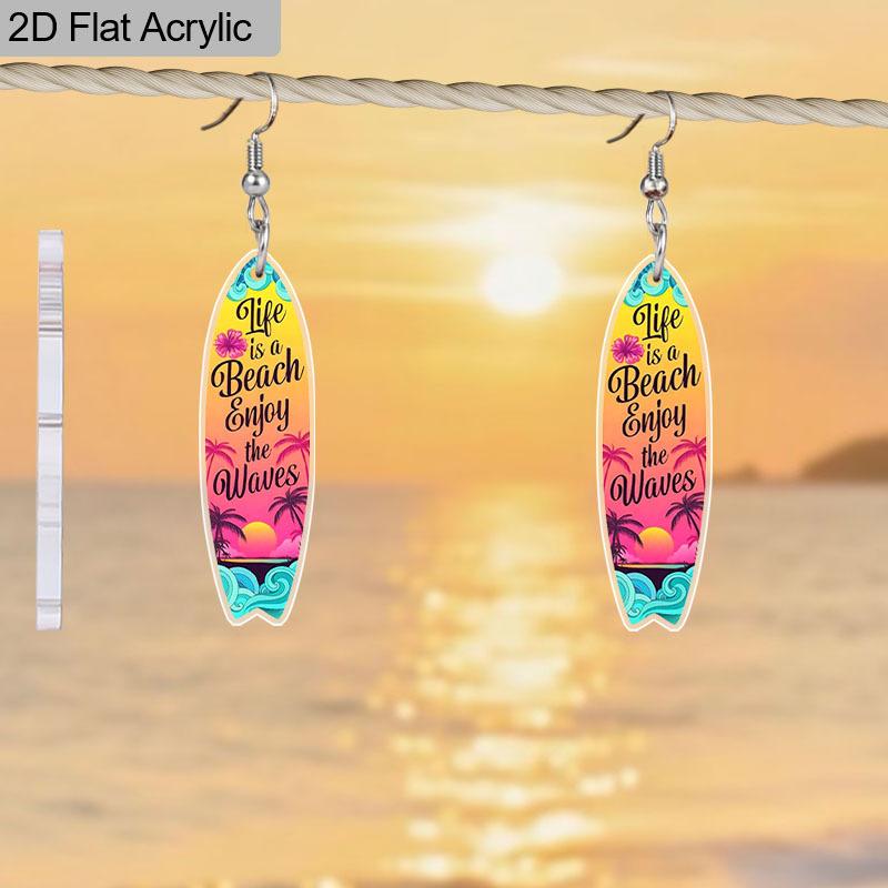 2D Flat Acrylic Life Is A Beach Enjoy The Waves Dangle Earrings, Suitable As Summer Holiday Gifts for Women and Party Decorations.