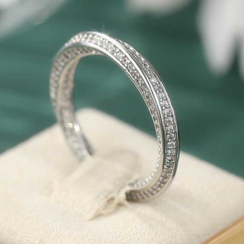 Fashion Classic Twist Design Promise Rings for Couples Simple Style Sparkling Synthetic Zirconia Wedding Engagement Jewelry Gift