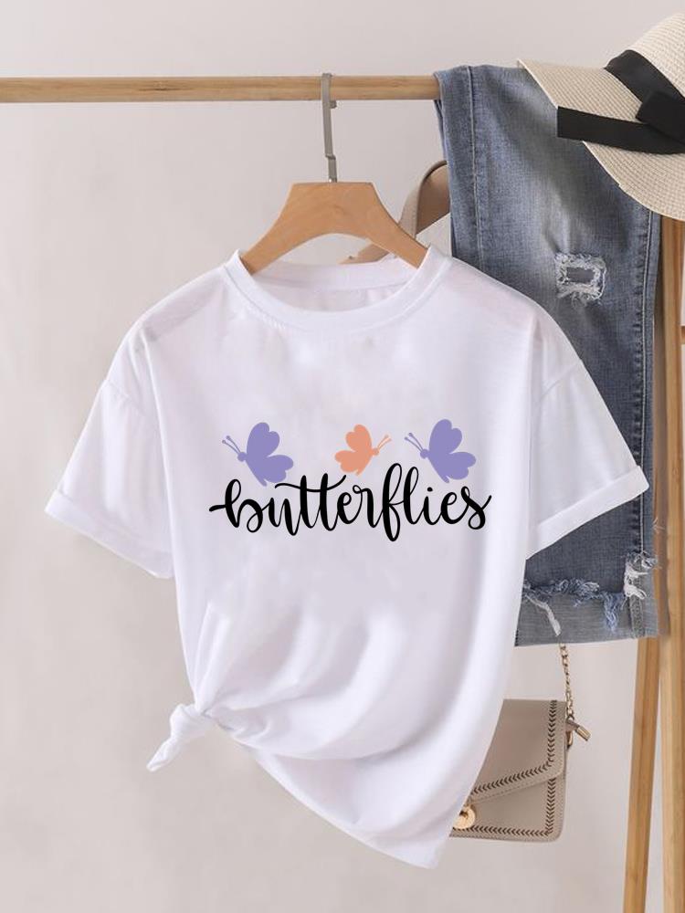 (Asian Size) T Shirt Lady Female Top Fashion Flower Cute 90s Graphic Short Sleeve T-shirts Casual Printed Clothing Women Tee