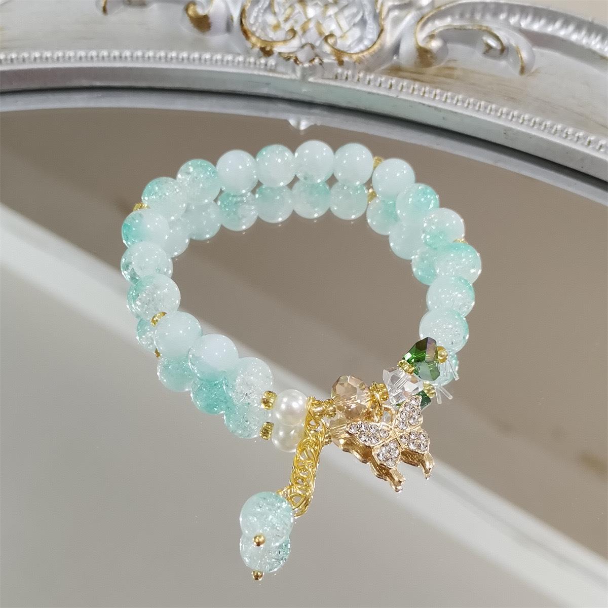 

Лидер продаж в форме бабочки, раскалывающий лед, браслеты на руку с кристаллами и бисером для женщин и девочек, студенческие ювелирные изделия по низкой цене YBR1171 зелёный