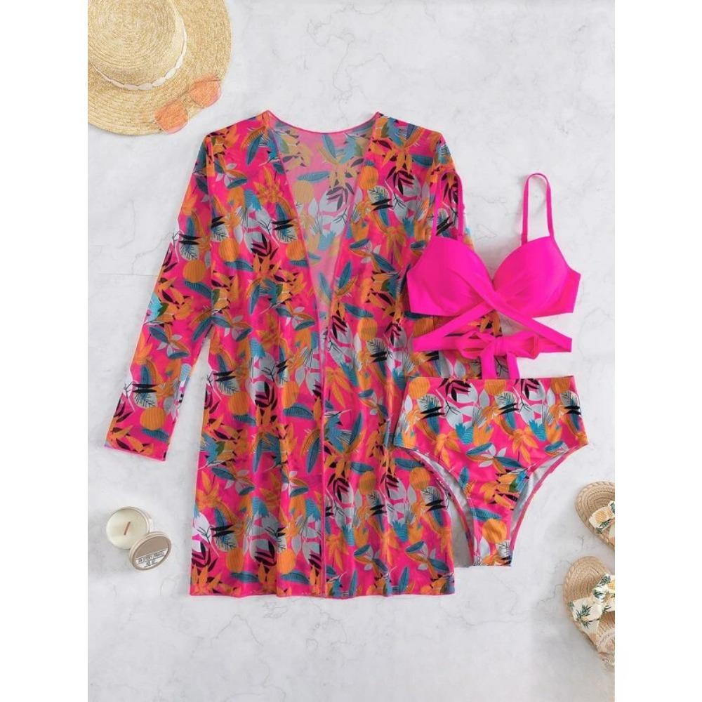 

Европейский и американский сексуальный многоцветный модный раздельный бикини женский купальник из трех частей с перекрестными бретелями XL