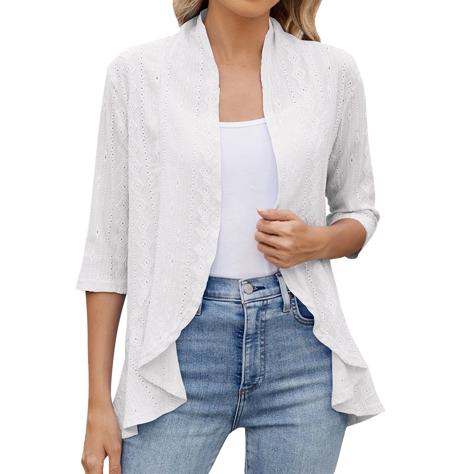 

Женская повседневная мода темперамент свободный кардиган куртка с рукавом три четверти M белый