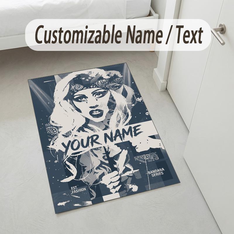 Personalized Crystal Velvet Carpet,Lady Gaga Custom Printed Name, Plush Area Rug For Home Indoor Decor