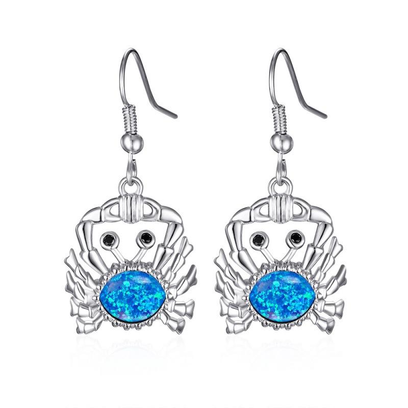 

Platinum Blue Opal Small Crab Ear Hook Earrings Temperament Earrings Animal Earrings Versatile