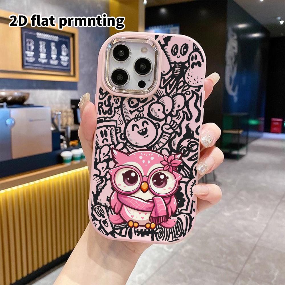Phone Case: 2D Flat Design Suitable for iPhone 18 17 16 15 14 13 Pro Cases, Couple Style, Pink Owl, Christmas and Halloween Gift