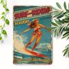 Vintage Surfing PinUp Girl Metal Tin Sign  Retro Surfboard Riding Woman Poster In Red Swimwear SurfRiding Academy Decoration