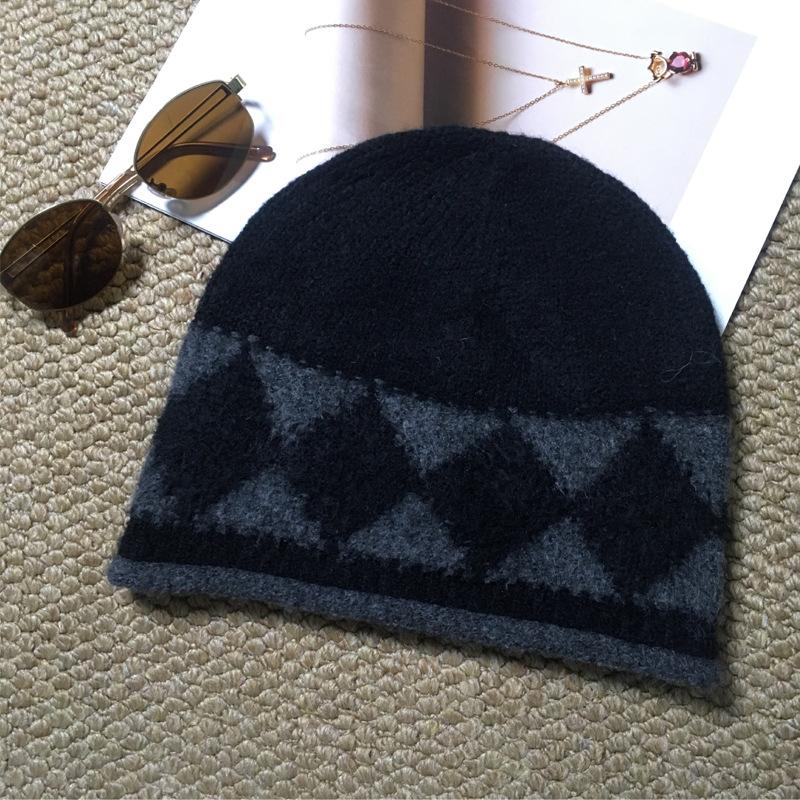 Women's Winter Cold Hat Rhombus Pattern Shows the Face Small Knitted Wool Hat New Fashion Warm Ear Protection Bucket Fisherman Hat