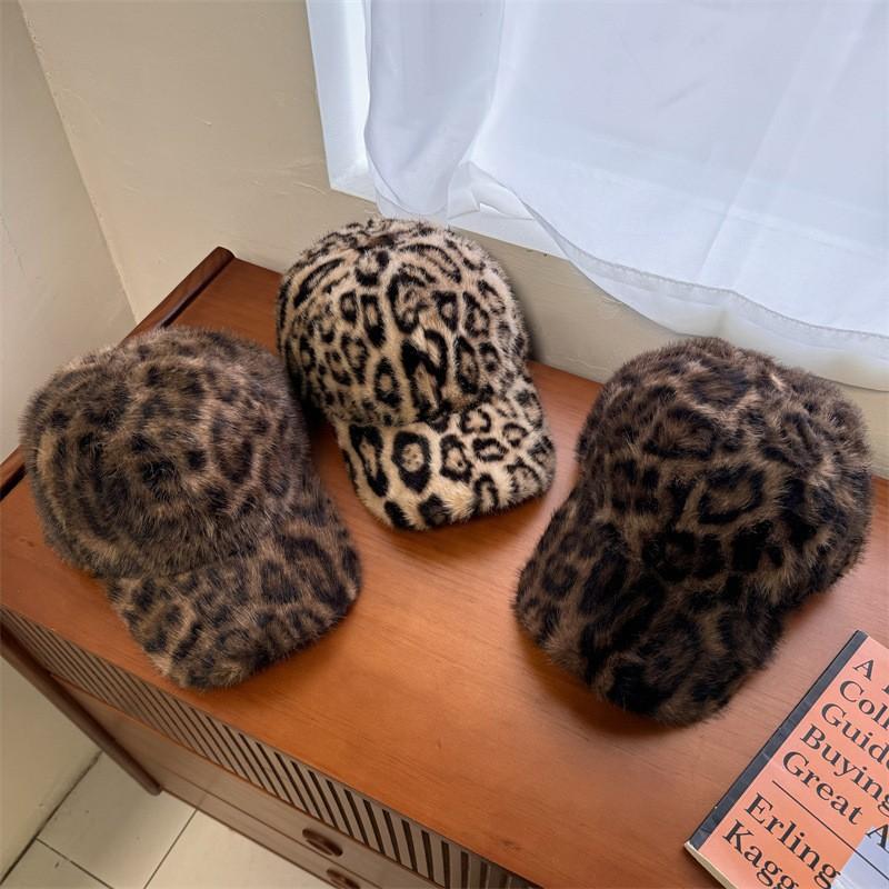 Leopardenmuster Baseballkappe Damen Plüsch Kunstpelz Warm halten Winter Damenkappe Outdoor Vintage Snapback Hüte für Damen