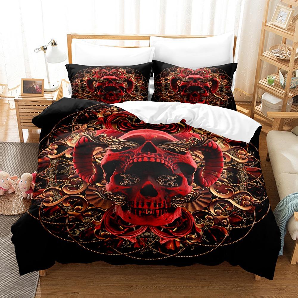 Cartoon Rose Skull Print Bedding Set Soft and Breathable Comforter Set Suitable for children's bedroom, guest room decoration