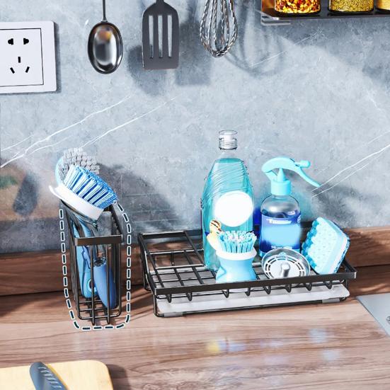 Kitchen Sink Sponge Holder with Drip Tray Stainless Steel Sink Caddy Organizer Non-Slip Pads Countertop Storage for Sponges Dish Soap Brushes