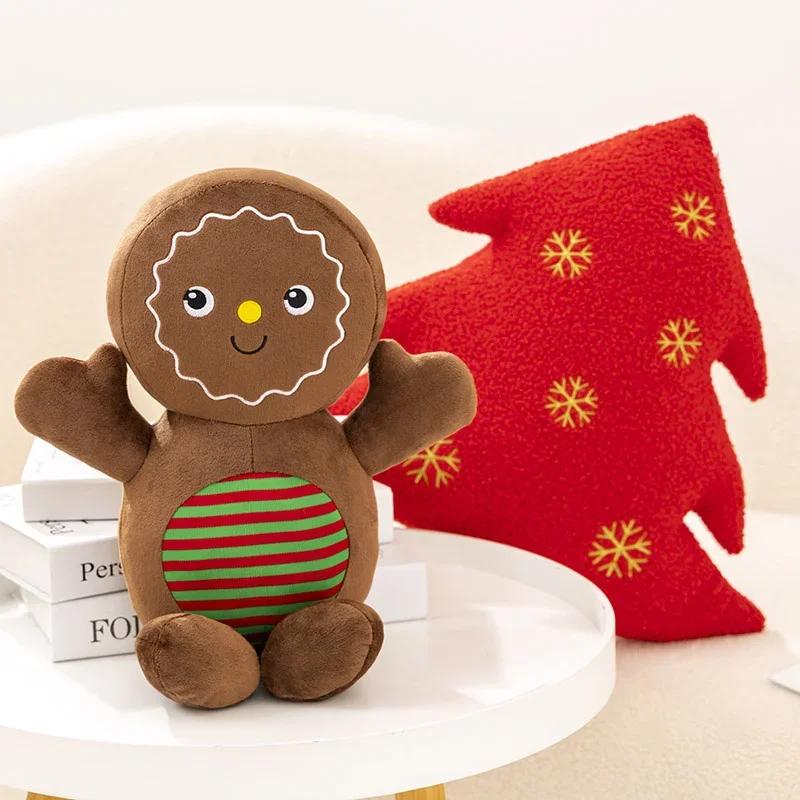 Cute Christmas Tree Gingerbread Man Doll Pillow Soft Sofa Cushion Ornament Fluffy Cartoon Stuffed Animal Pillow Toy Holiday Party Home Decoration