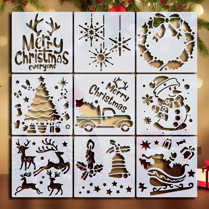 

Набор из 9 рождественских трафаретов, многоразовые ПЭТ шаблоны для рисования по ткани, стеклу, подарочным коробкам, канцелярским товарам, стенам и поделкам - Слоновая кость
