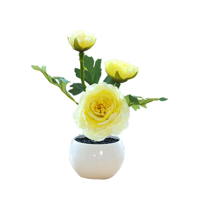 1 STK Hjem Hage Dekor Te Rose 3 Hoder Bord Ornament Falske Blomster Kunstig Blomst Mini Bonsai
