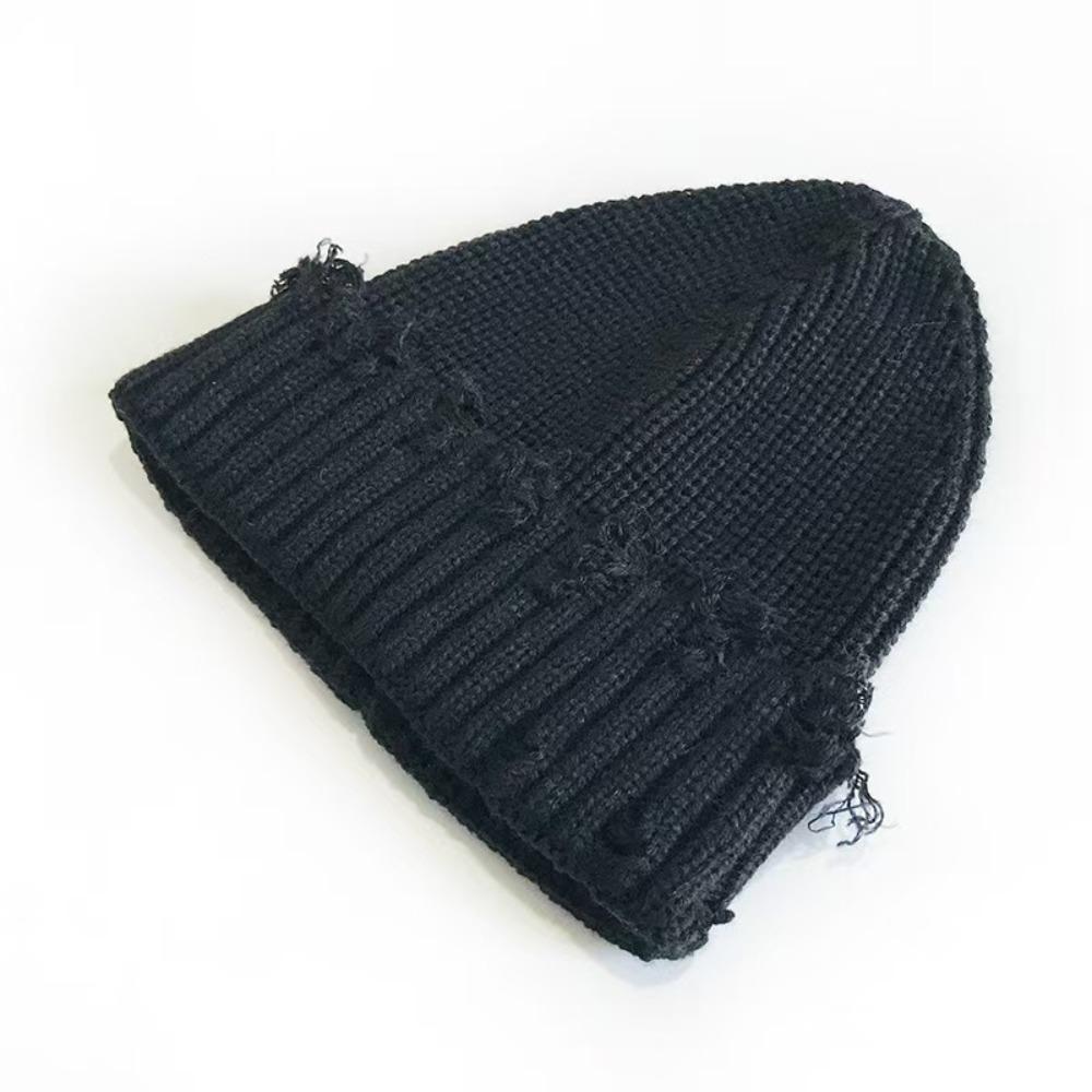 Solid Color Knitted Hat Dilapidated Hole Hip-Hop Hat New Beanie Cap Women Men