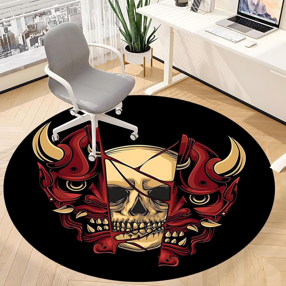 1pc Skull Demon Office Round Area Rug, Under Office Chairs Bedroom Living Room Home Decor, Room Deco, Available In Various Sizes