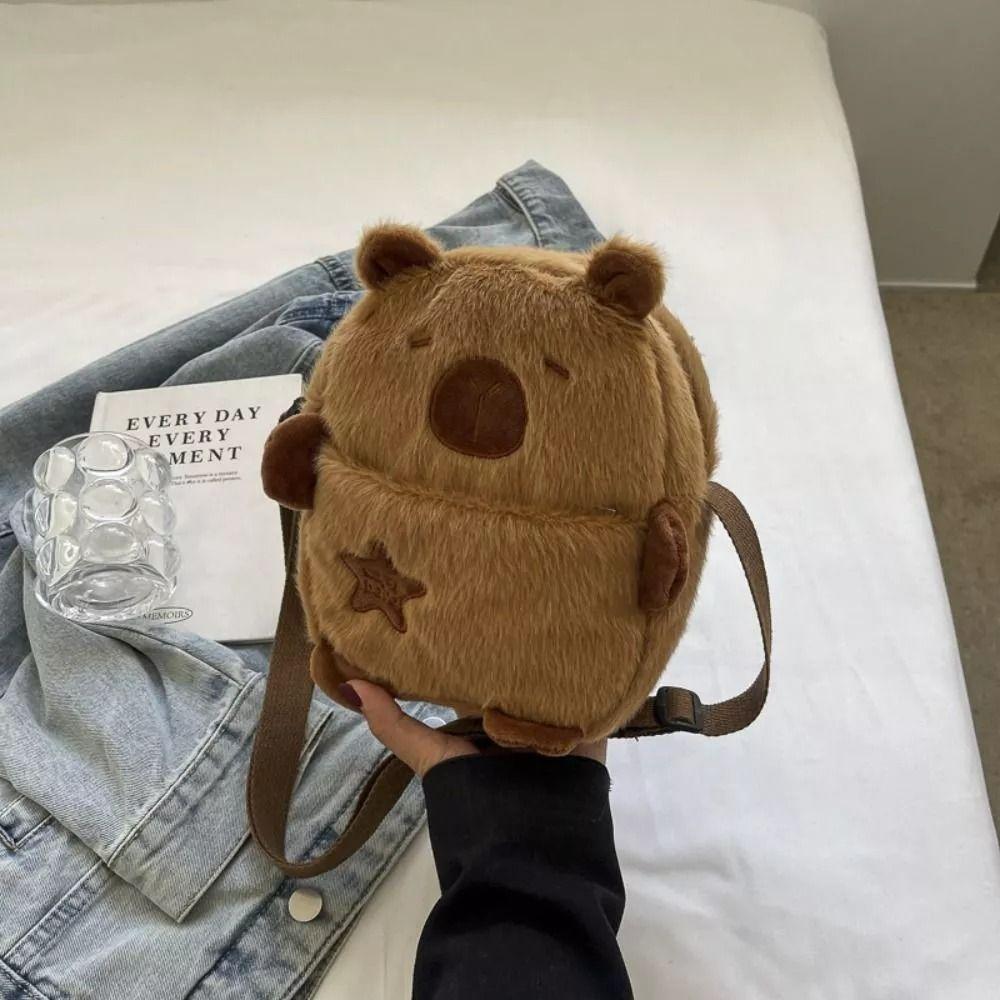 Cute Cartoon Capybara Crossbody Bag New Plush Shoulder Bag Large Capacity Zipper Mobile Phone Pouch Coin Purse
