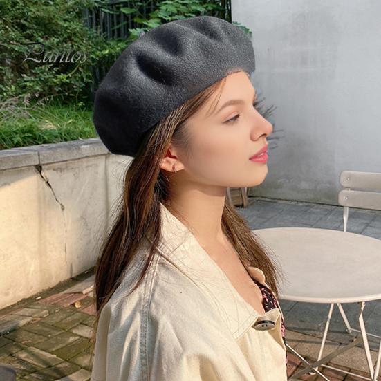 Women Beret Vintage Solid Color Painter Hat Wool Blend French Style Artist Cap Lightweight Headwear for Party Outdoor