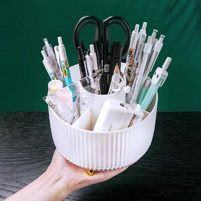 360° Rotating Pen Holder Large Capacity Desk Pencil Storage Box 5-Grid School Office Desk Stationery Organizer Sticker Box Case
