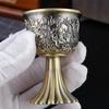 Light Luxury Mini Wine Glass, Alloy Vintage Relief Goblet Cup, European Style Portable Vodka Tumbler, Gift Home Decoration, 1pcs