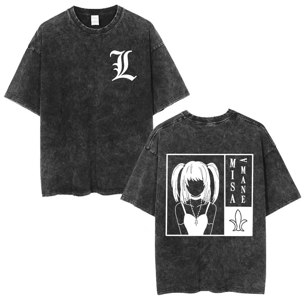 Washed Vintage Anime Death Note Ryuk T Shirts Men Women Fashion Oversized Crewneck Tshirts Mens Cartoon Manga Merch Streetwear